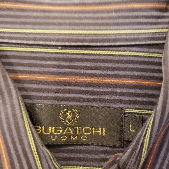 Bugatchi Uomo Shirt Mens Large Blue Vertical Stripes Long Sleeve Button Down - Picture 3 of 8